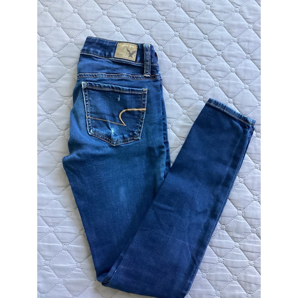 American Eagle Womens Super Stretch Distressed Skinny Denim Jegging Jeans Size 0